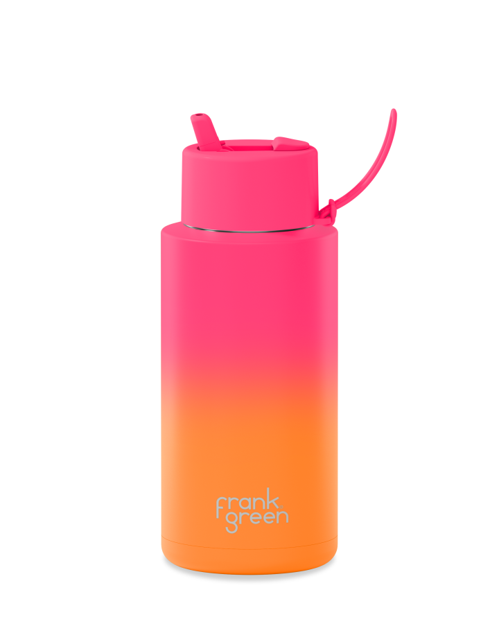 Frank Green Gradient Ceramic Reusable Bottle 34oz/1 Litre With Straw Lid - Summer Sunset