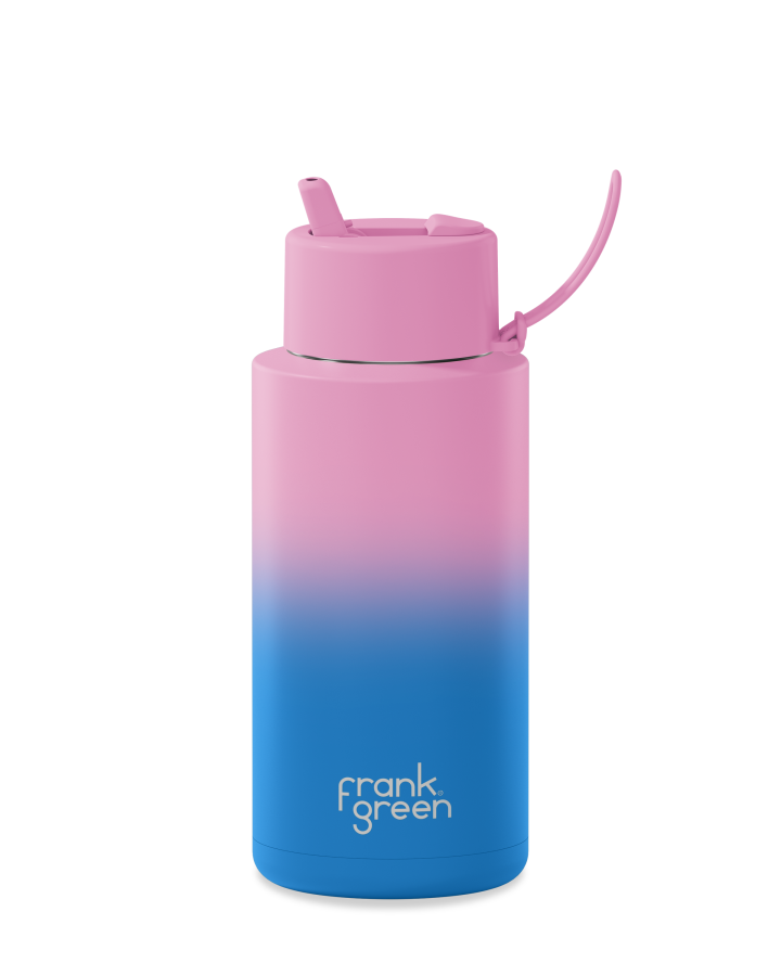 Frank Green Gradient Ceramic Reusable Bottle 34oz/1 Litre With Straw Lid - Wild Orchid